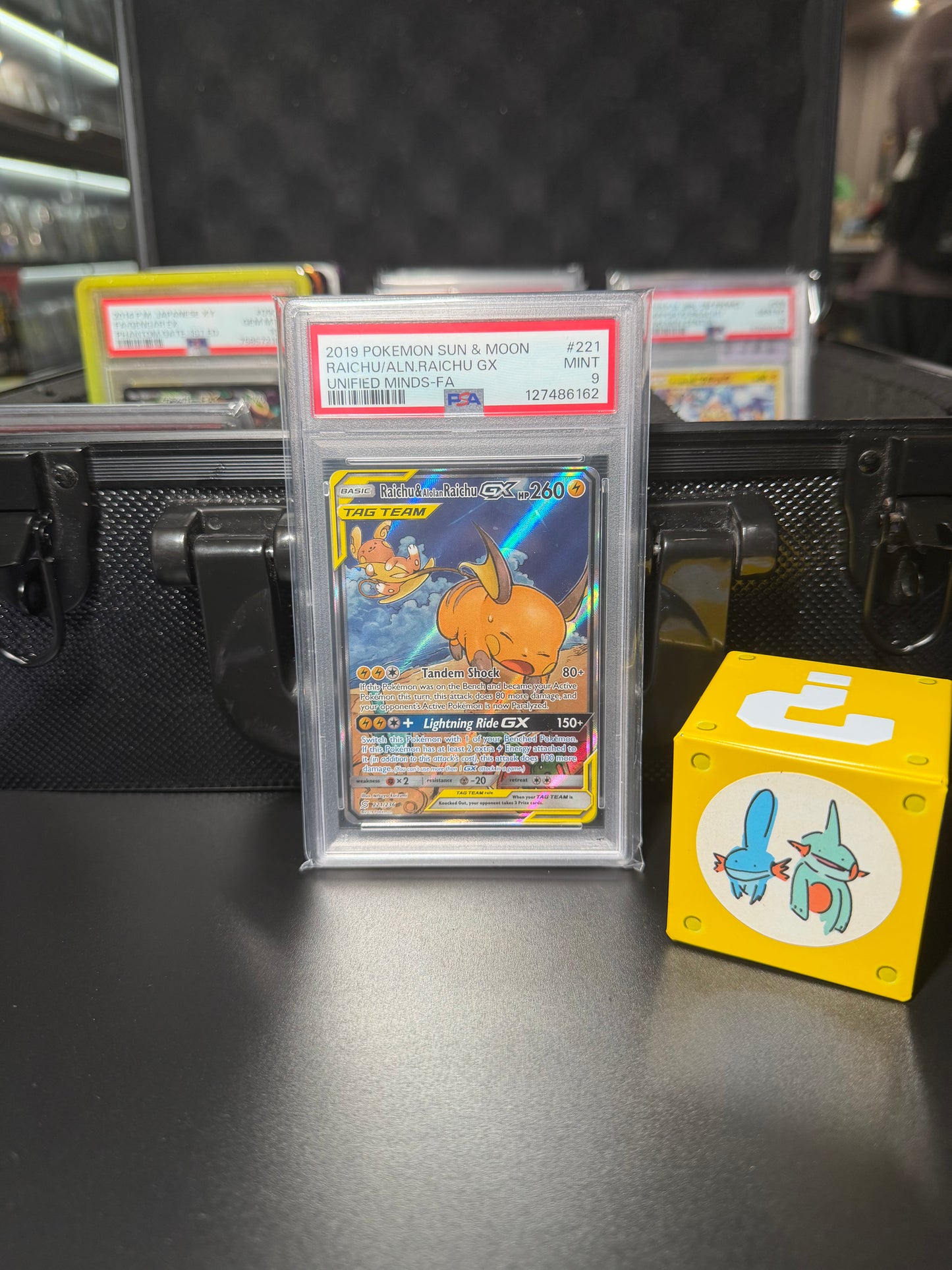 PSA 9 – Raichu & Alolan Raichu GX 2019 Pokémon Sun & Moon Unified Minds-FA #221