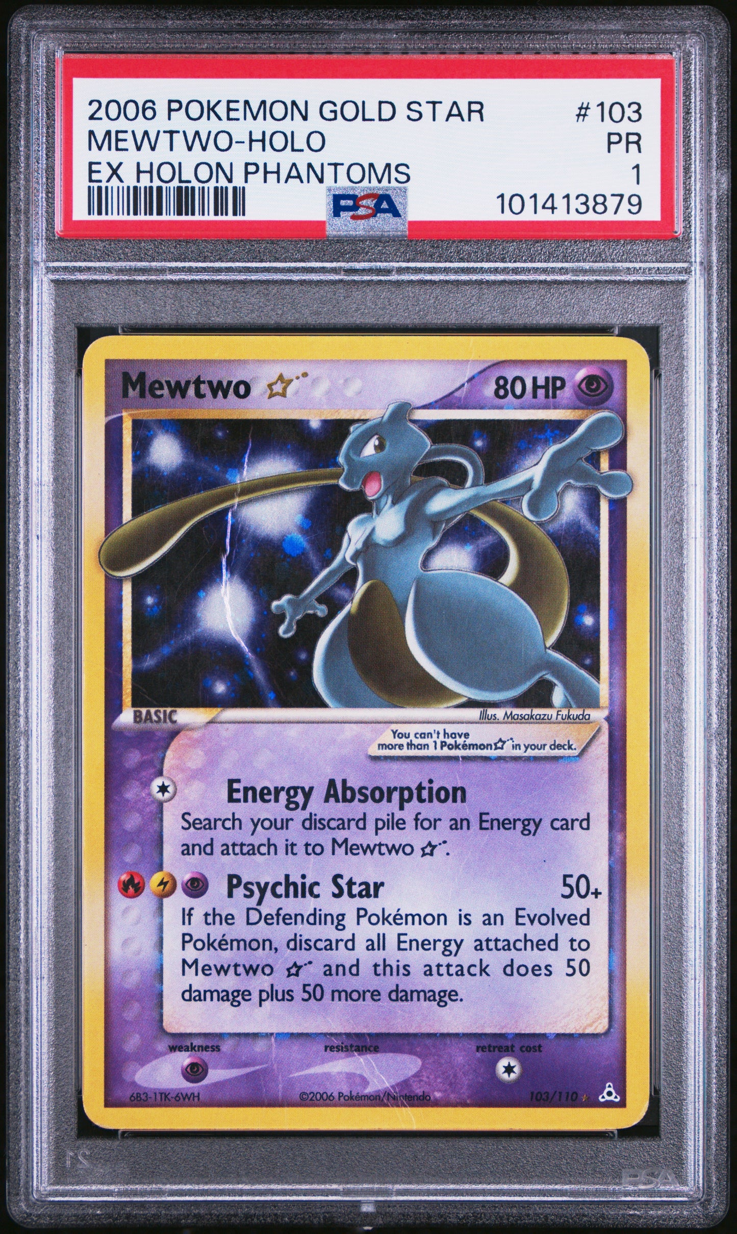 PSA 1 – Mewtwo Goldstar 2006 Pokémon EX Holon Phantoms #103 Mewtwo - Holo EX Holon Phantoms