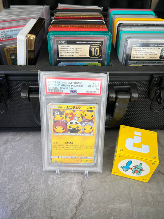 PSA 10 – Pikachu 2016 Pokémon Japanese SM Promo #014 Pretend Grunt Pikachu Special Box