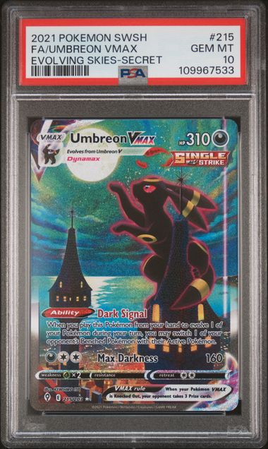 PSA 10 – Umbreon VMAX Moonbreon 2021 Pokémon Sword & Shield Evolving Skies #215 FA/Umbreon VMAX Evolving Skies - Secret