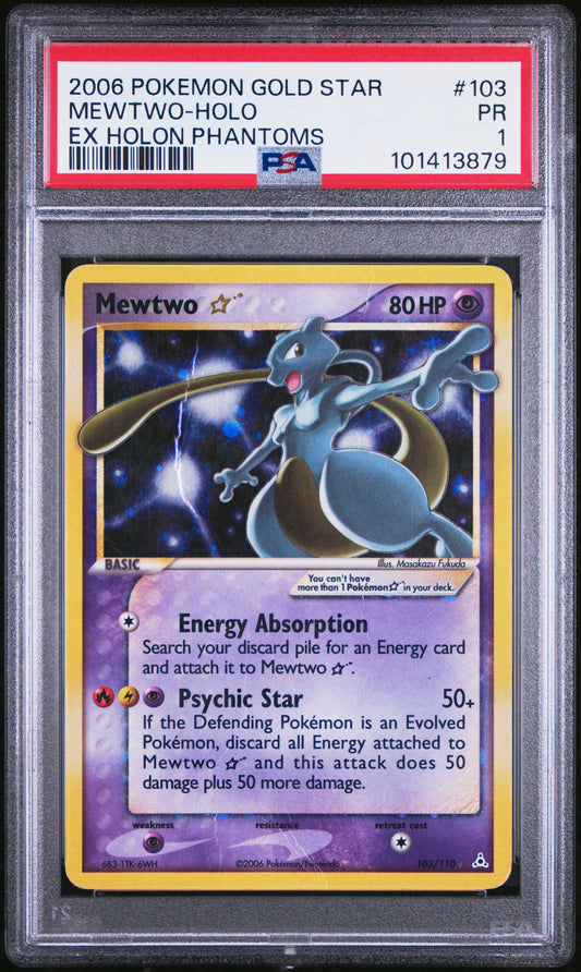 PSA 1 – Mewtwo Goldstar 2006 Pokémon EX Holon Phantoms #103 Mewtwo - Holo EX Holon Phantoms